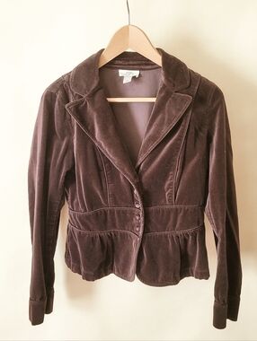 LOFT Dark Brown/Eggplant Velvet Peplum Blazer